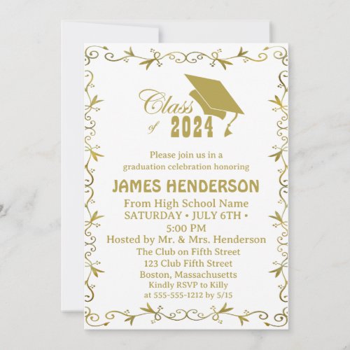 Elegant Formal Gold College Graduation Party Invitation