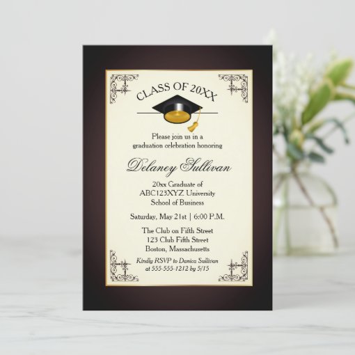 Elegant Formal Gold College Graduation Party Invitation | Zazzle