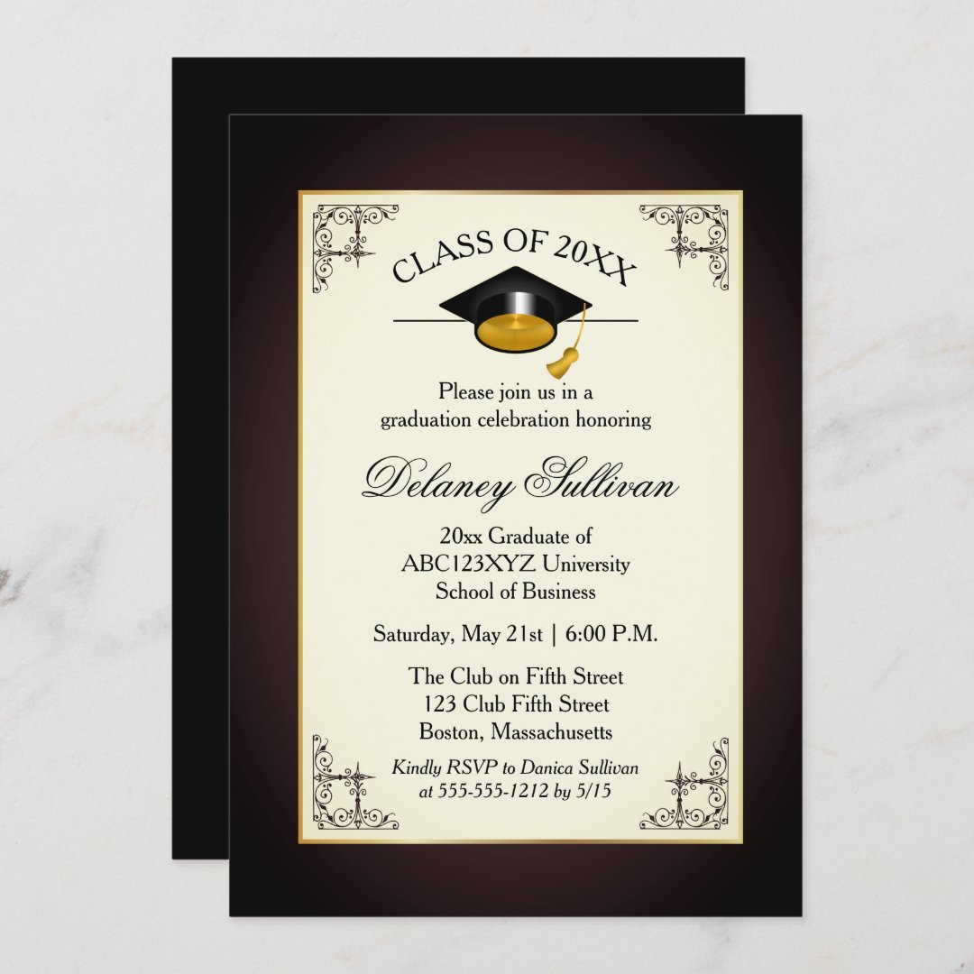 Elegant Formal Gold College Graduation Party Invitation | Zazzle