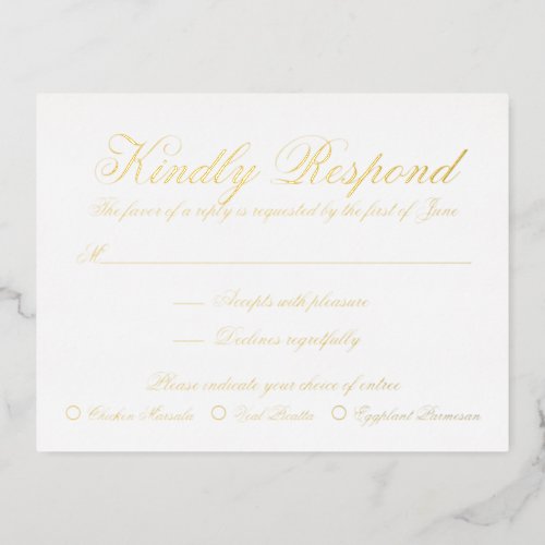 Elegant Formal Gold Foil Wedding RSVP Card