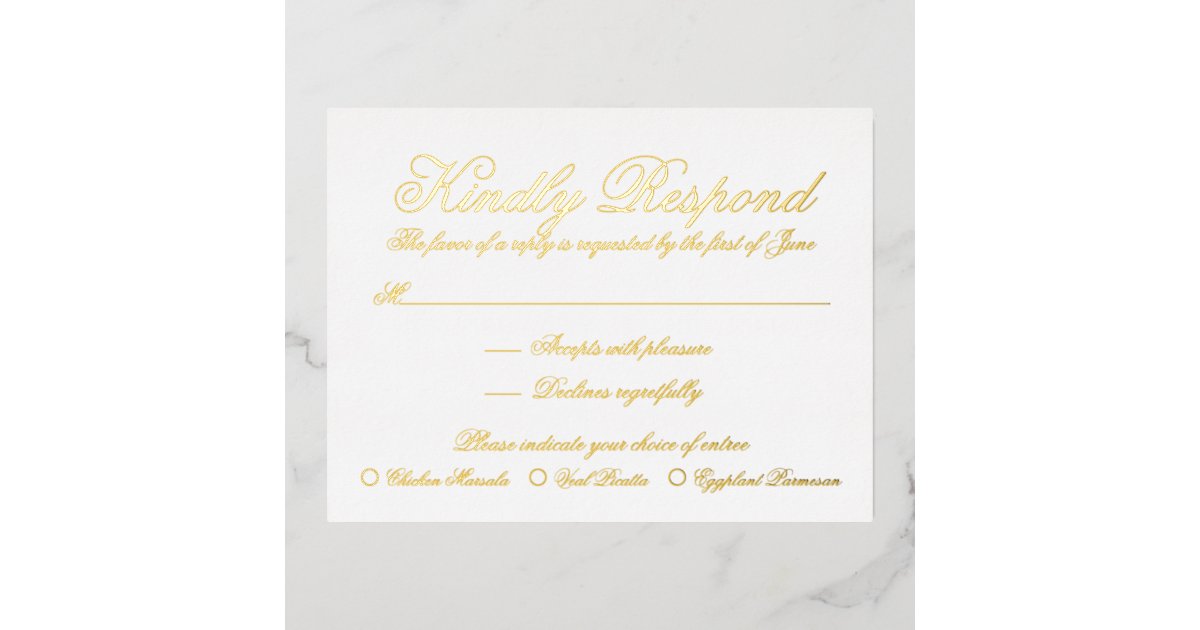 Elegant Formal Gold Foil Wedding RSVP Card Zazzle