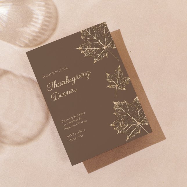 Elegant Formal Gold Leaf Thanksgiving Invitation (Creator Uploaded)