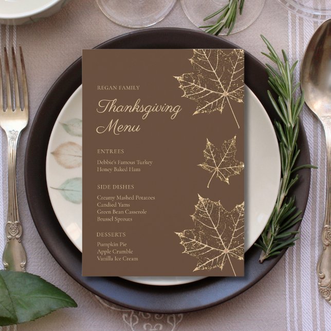 Elegant Formal Gold Leaf Thanksgiving Menu (Creator Uploaded)