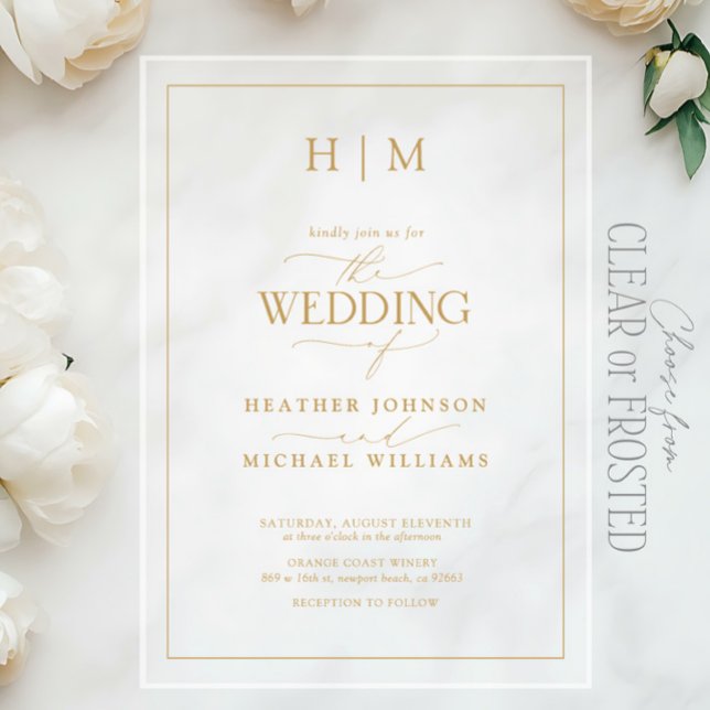 Elegant Formal Gold Monogram Calligraphy Wedding Acrylic Invitations (Creator Uploaded)