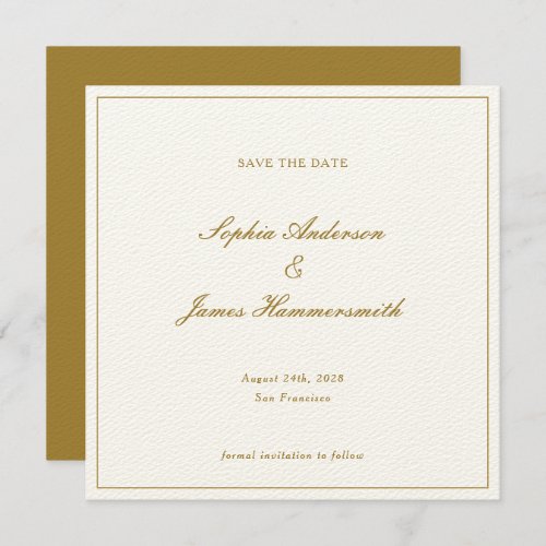 Elegant Formal Gold Ochre Frame Script Wedding Save The Date