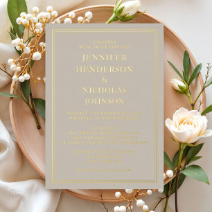 Elegant Formal Gold Taupe Wedding Foil Invitation