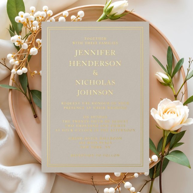 Elegant Formal Gold  Taupe Wedding  Foil Invitation (Elegant Formal Gold Taupe Wedding Foil Invitation)