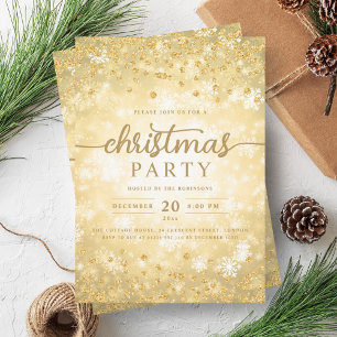 Elegant Formal Gold Winter Diamonds Christmas Invitation