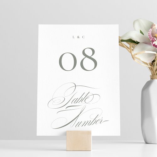 Elegant Formal Gray on White Calligraphy Wedding Table Number