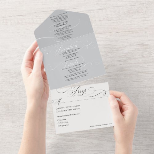 Elegant Formal Grey Wedding All In One Invitation