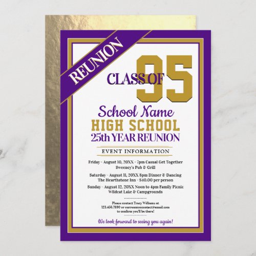 Elegant Formal High School Reunion Invitations - Classy school reunion invitations in your school colors.