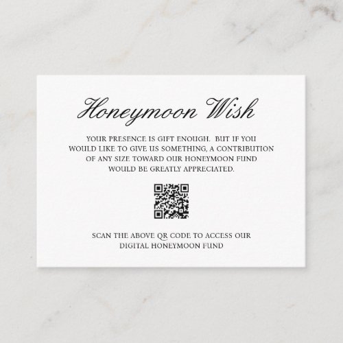 Elegant Formal Honeymoon Fund QR Code Wedding Enclosure Card