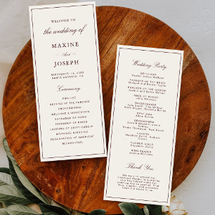 Elegant Formal Ivory & Burgundy Wedding Program