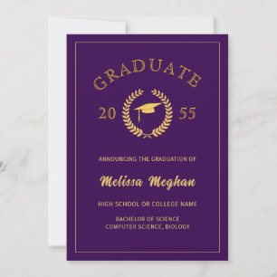 Elegant Formal Laurel Wreath Gold Cap Graduation Announcement