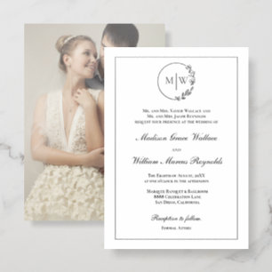 Elegant Formal Letterpress Monogram Floral wedding Photo Cards