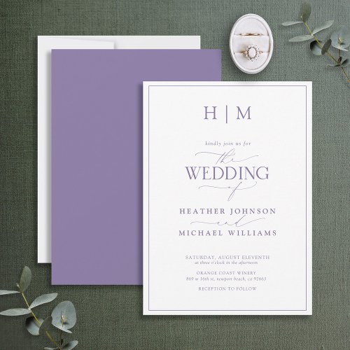 Elegant Formal Lilac Lavender Calligraphy Wedding Invitation