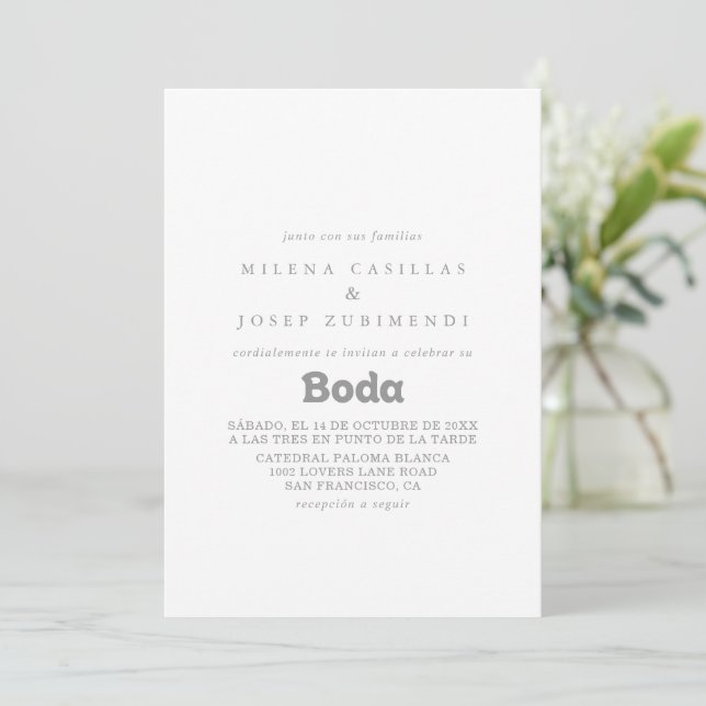 Elegant Formal Minimal Spanish Wedding Invitation (Standing Front)