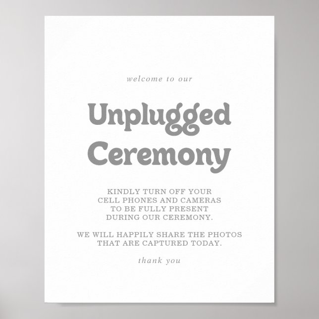 Elegant Formal Minimal Unplugged Ceremony Sign (Front)