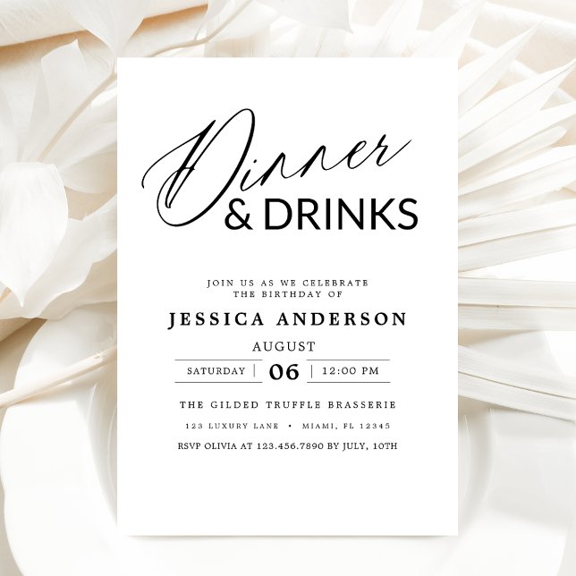 Elegant Formal Minimalist White Black Dinner Party Invitation (Creator Uploaded)
