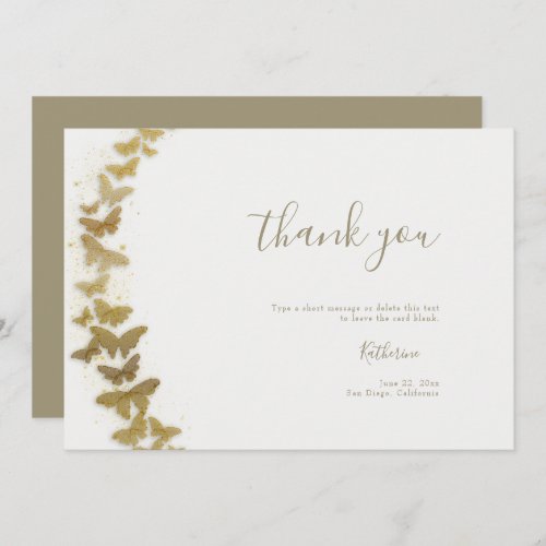 Elegant Formal Modern Gold Butterflies Boho Bridal Thank You Card