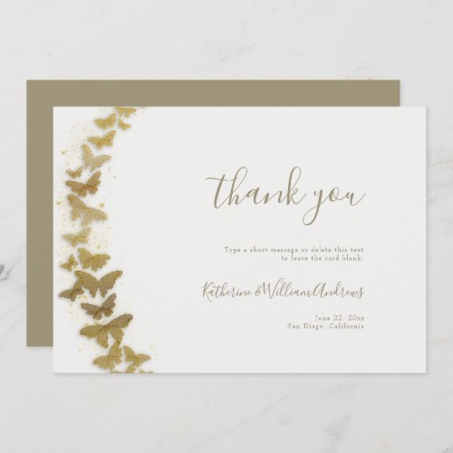 Elegant Formal Modern Gold Butterflies Wedding Tha Thank You Card