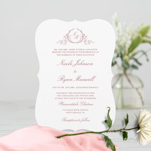 Elegant Formal Monogram Blush Pink Wedding Invitation