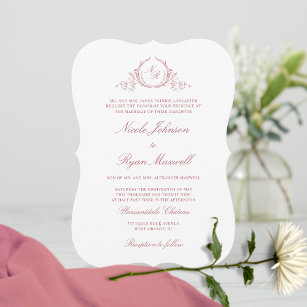 Elegant Formal Monogram Burgundy Wedding Invitation