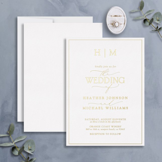 Elegant Formal Monogram Calligraphy Wedding Gold Foil Invitation (Creator Uploaded)