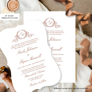 Elegant Formal Monogram Dark Terracotta Wedding Invitation