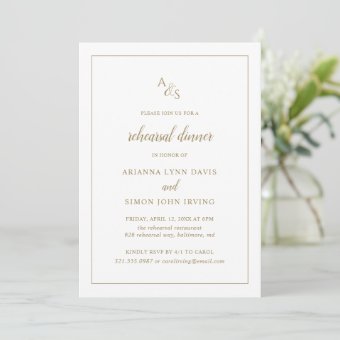 Elegant Formal Monogram Gold Rehearsal Dinner Invitation | Zazzle