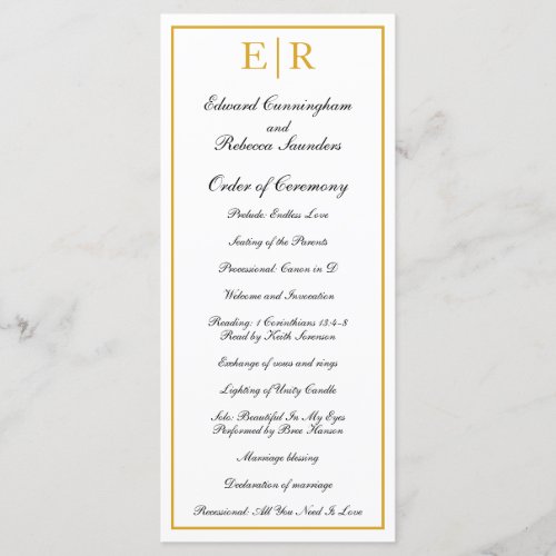 Elegant Formal Monogram Gold Wedding Program