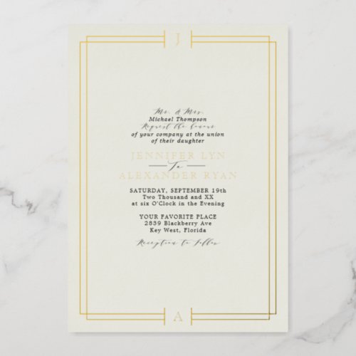 Elegant Formal Monogram RSVP QR Code Wedding Gold  Foil Invitation