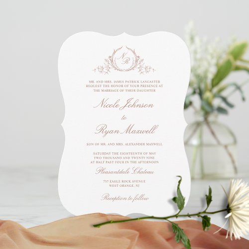 Elegant Formal Monogram Terracotta Wedding Invitation