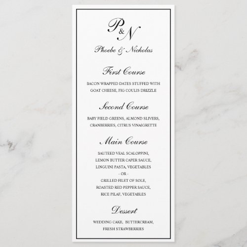 Elegant Formal Monogram Traditional Wedding Menu