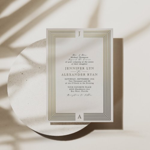Elegant Formal Monogram Wedding Gold  Foil Invitat Foil Invitation