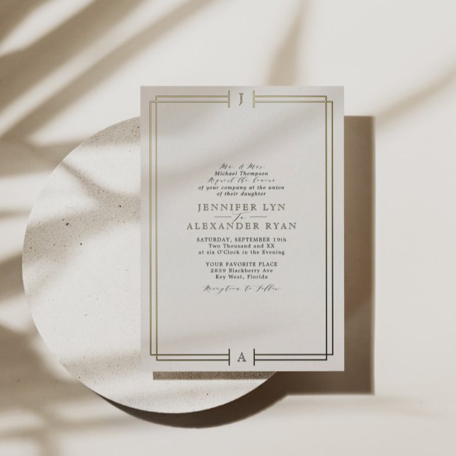 Elegant Formal Monogram Wedding Gold  Foil Invitation (Creator Uploaded)