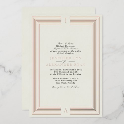 Elegant Formal Monogram Wedding RSVP QR Code Gold  Foil Invitation