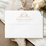 Elegant Formal Monogram, White (or Other) Wedding Envelope<br><div class="desc">Elegant white ( or other color, see instructions below) wedding envelope with delicate hand-drawn monogram in golden hues on the back to flap with couple's initials, their names, and return address details. Formal elegant design with calligraphy details. White color inside and out which can be changed to any other color...</div>