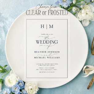 Elegant Formal Navy Blue Calligraphy Wedding Acrylic Invitations