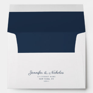 Elegant Formal Navy Blue Script Wedding Address Envelope