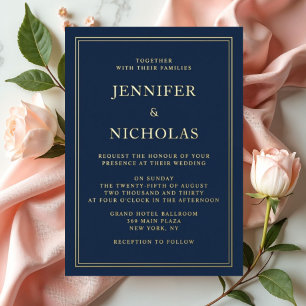 Elegant Formal Navy Blue Wedding Foil Invitation