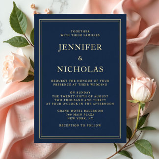 Elegant Formal Navy Blue Wedding Foil Invitation