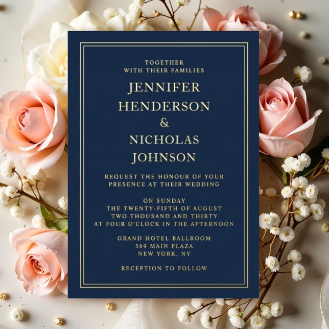 Elegant Formal Navy Blue Wedding Gold Foil Invitation (Elegant Formal Navy Blue Wedding Gold Foil Foil Invitation)