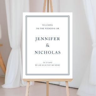 Elegant Formal Navy Blue Wedding Welcome Foam Board