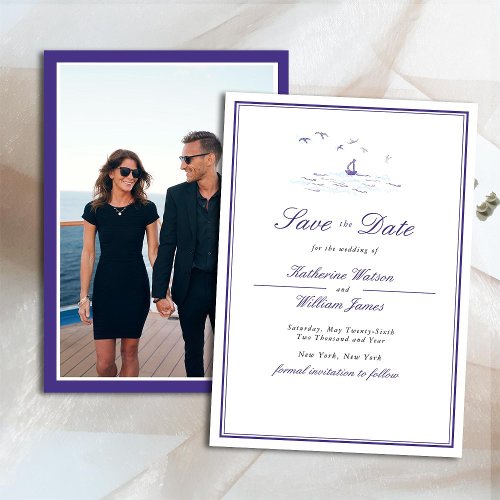 Elegant Formal Navy Frame Boat Club Photo Wedding Save The Date
