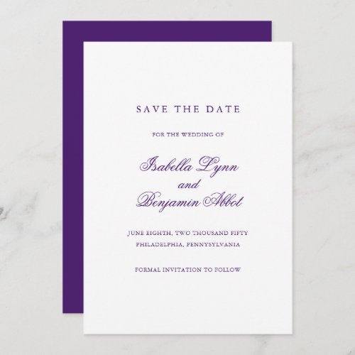 Elegant Formal Non Photo Royal Purple Wedding Save The Date