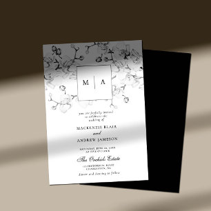Elegant Formal Orchids Wreath Monogram Wedding Invitation