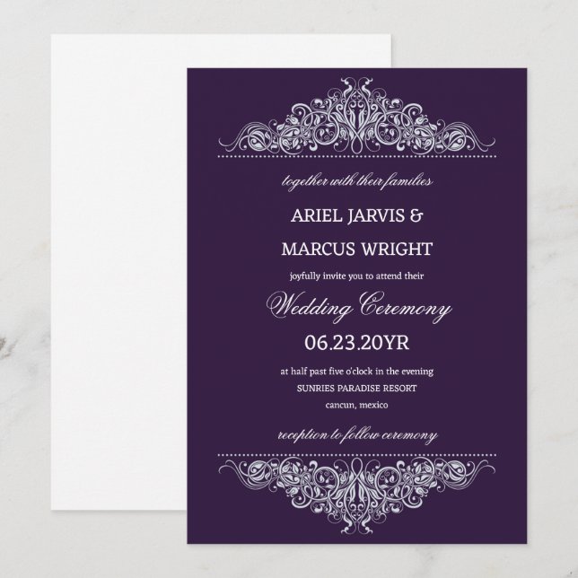 Elegant Formal Ornate Wedding Invitation (Front/Back)