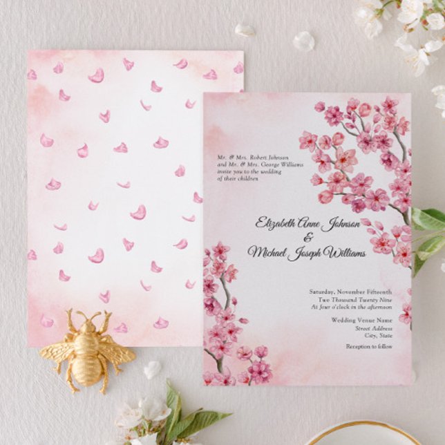 Elegant Formal Pink Cherry Blossom Floral Wedding Invitation (Creator Uploaded)