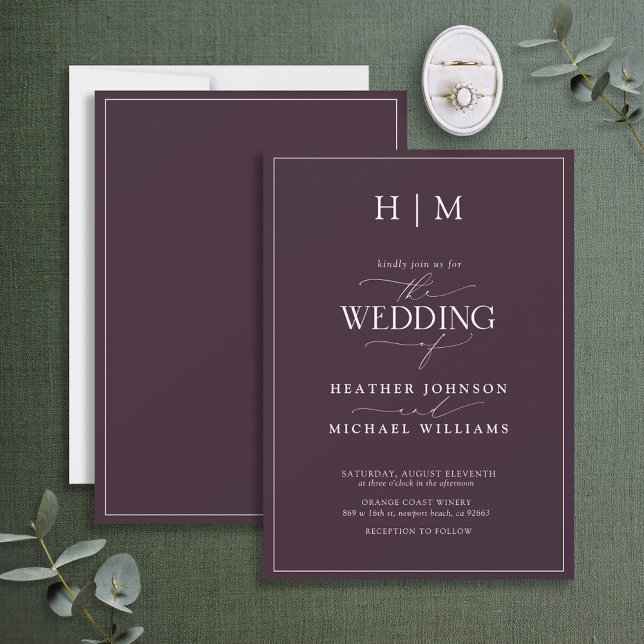Elegant Formal Plum Purple Calligraphy Wedding Inv Invitation (Creator Uploaded)